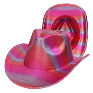 Metallische Cowboyhüte mit Regenbogen-Farbverlauf und glänzender Textur für Partyfeste
