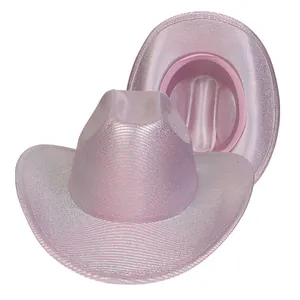 Rosa Glitzer-Cowboyhut-Set für Partys mit Metallic-Finish und breiter Krempe