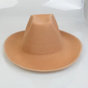 Camel wide brim fedora hat with a classic western cowboy style and wool felt finish