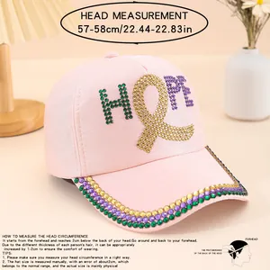 Détail de la casquette rose avec strass HOPE et mesure de circonférence 57-58 cm