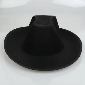 Classic black wide-brim cowboy fedora with a structured wool felt finish and grooved crown
