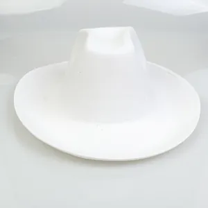 Detailed view of the wide brim and stitching on this white felt western cowboy jazz hat