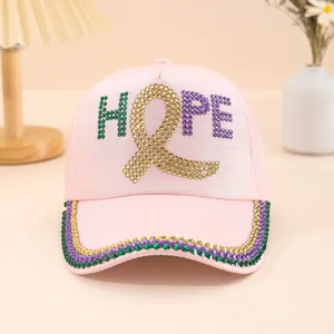 Casquette de baseball rose avec strass et motif HOPE pour protection solaire élégante