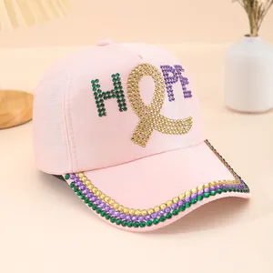 Casquette de Baseball Rose Mode Femme Avec Strass Colorés Lettre HOPE Réglable Décontracté Protection Solaire Snapback Chapeau