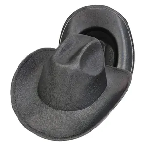 Classic black western cowboy hats with textured finish and wide curved brims in a stack