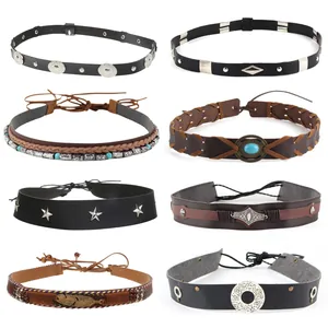 Western Bohemian Leather Hat Band For Women Men Faux Leather Hat Belt With Bull Skull Bullet Rivets Decoration Handmade Boho Hat Accessory