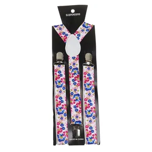 Detailed Y-back suspenders with floral print, white heart leather joint and metal clips
