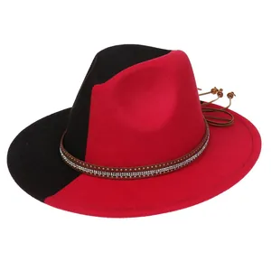 Two Tone Yin Yang Fedora Hat For Women Men Cotton Polyester Wide Brim Jazz Hat With Rhinestone Rivet Belt Autumn Winter Hat
