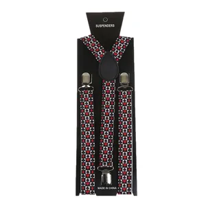 Detail of playing card heart and spade printed suspenders with metallic clips