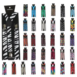 Unisex Adult Adjustable Y-Back Suspenders Multicolor Thermal Transfer Patterned Elastic Braces With 3 Strong Metal Clips