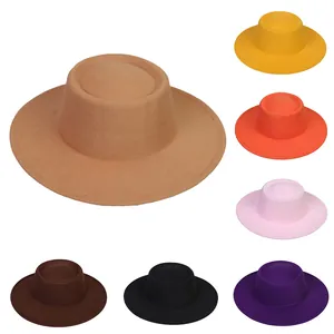 Cappello Paglietta Vintage in Poliestere Effetto Feltro Per Uomo Donna Corona Piatta Falda Larga Fedora Autunno Inverno Casual All'aperto Caldo Antivento Accessorio Moda