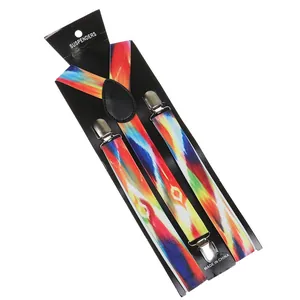 Unisex 2.5cm colorful heat transfer tie-dye suspenders with sturdy metal clips