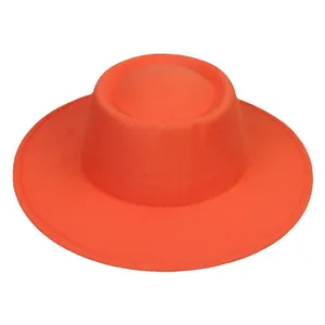 Cappello fedora classico in feltro di lana arancione acceso con tesa larga da donna