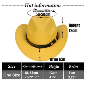 Detailed size chart for Western cowboy hat with 56-58cm circumference and 7cm brim