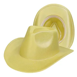 Sparkly yellow sequin western cowboy hat with wide upturned brim for party outfits