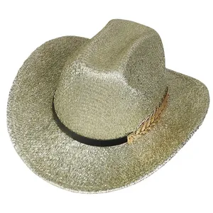 Chapeau de cowboy doré scintillant avec texture métallique pour tenue de fête