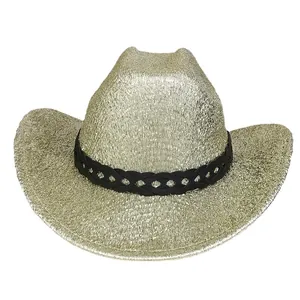Chapeau de cowboy rose scintillant avec ruban noir pour fêtes et festivals