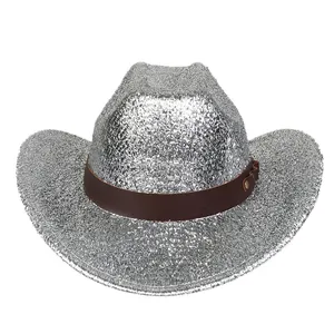 Sombrero de Vaquero Occidental con Lentejuelas Brillantes Con Banda de Cuero con Remaches Para Fiesta Festival Carnaval