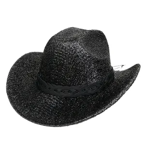 Chapeau de cowboy noir scintillant avec paillettes argentées et bande tissée