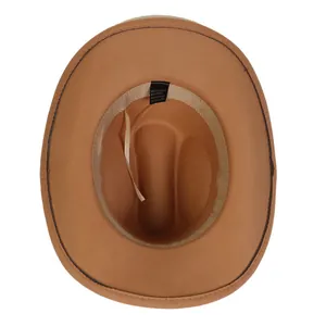 Detail of wool fedora interior showing the adjustable drawstring and sweatband