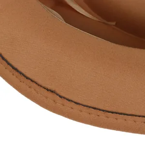 Detailed close-up of stitching and adjustable sweatband on wool felt wide brim hat