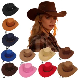Cappello da Cowboy Occidentale Finta Pelle Scamosciata Tesa Larga Cappello da Sole Con Sottogola Regolabile Per Uomo Donna