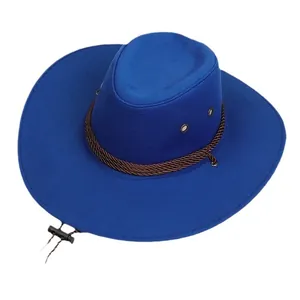 Cappello da cowboy blu scuro in finta pelle scamosciata con corda marrone rustica
