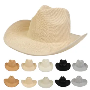 Western Cowboy Hat Wide Brim Sun Protection Polyester Woven Sun Hat Breathable Outdoor Beach Hat For Men Women Fashion Fedora Hat