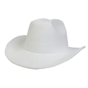 Detailed view of the wide brim and stitching on this white felt western cowboy hat