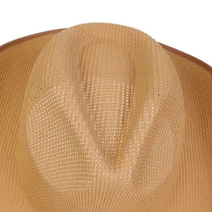 Close-up of finely woven straw hat texture with reinforced fabric edge detailing