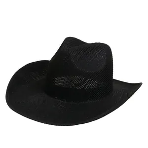 Close-up of the breathable hollow woven texture on this black wide brim cowboy hat