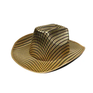 Golden western cowboy hat with black grid texture for stage parties and performances