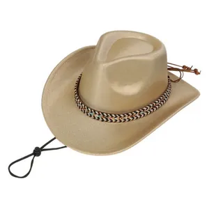 Close-up of champagne gold cowboy hat with woven band and adjustable chin strap
