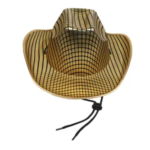 Metallic Grid Pattern Cowboy Hat Western Disco Party Hat For Men Women Performance Stage Costume Accessory