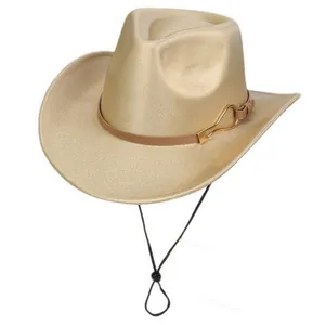 Detail of laser pearlescent fedora hat with metal texture and adjustable windproof rope