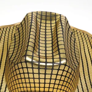 Metallic gold western cowboy hat with black grid pattern for stage party performance