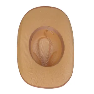 Classic straw western cowboy hat with wide brim and adjustable sweatband in khaki