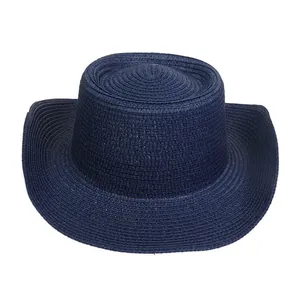 Sombrero de Sol de Paja Panamá para Mujer Hombre Ala Ancha Western Cowboy Sombrero de Playa Borde Enrollado Verano Sombrilla Tejida Fedora Jazz