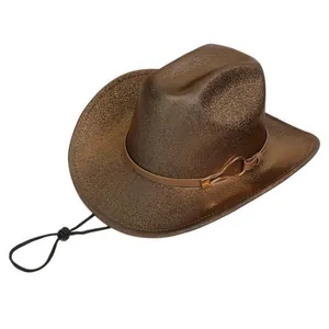 Macro shot of metallic texture hat with leather band, gold buckle and adjustable wind strap