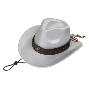 Cappello da cowboy argento metallizzato con fascia in pelle e cinturino regolabile