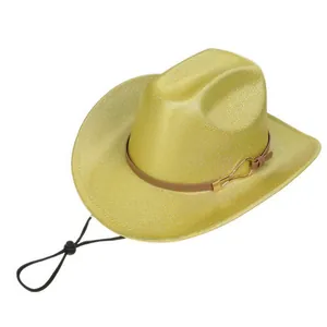 Detail of glitter jazz hat with gold buckle belt and adjustable windproof strap
