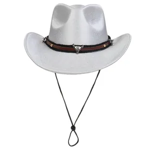 Western silver grey cowboy hat with bull head accessory and studded leather band