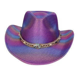 Iridescent western cowboy hat with purple blue gradient and beaded decorative band