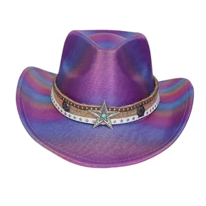 Iridescent pink and blue cowboy hat with metallic silver star and turquoise bead