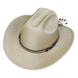 Detail of glitter cowboy hat showing ethnic braided band and metallic texture