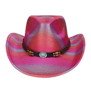 Cappello da cowboy sfumato rosa e viola con finitura metallica e dettaglio turchese