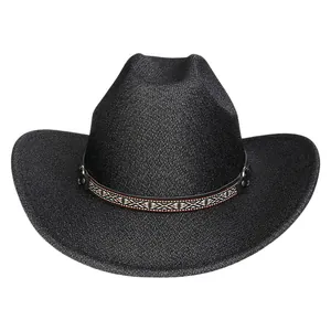 Western Cowboy Hat With Glitter Sequins And Ethnic Woven Band For Party Festival Unisex Shiny Polyester Jazz Fedora Hat