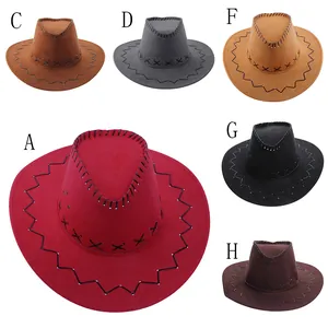 Collage of Western cowboy hats in six different colors with decorative stitching details