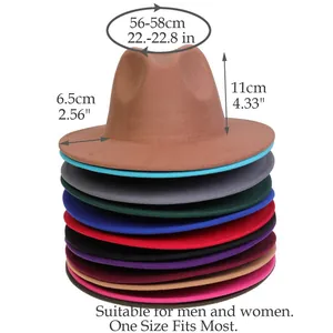 Dettaglio di cappelli fedora impilati in vari colori con taglia 56-58cm di circonferenza