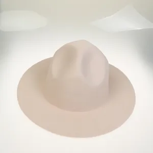Classic beige felt jazz fedora hat with a flat brim and retro minimalist design
